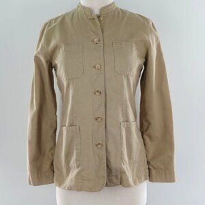 Lizsport Small Cotton Safari Style Jacket Button Front Khaki